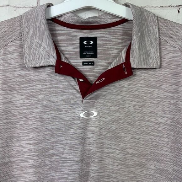 Oakley Shirt Mens Large Polo Regular Fit Golf Performance Short Sleeve Maroon - Picture 2 of 9